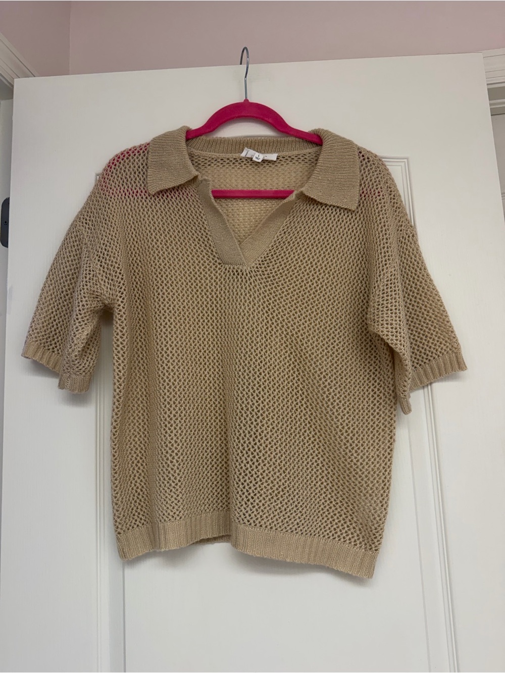 WORN ONCE LBLC the label Beige Open-Knit Polo Sweater - Women Size L